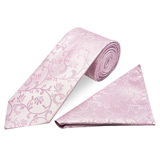 Light Dusty Pink Floral Classic Men's Tie and Pocket Square Set
