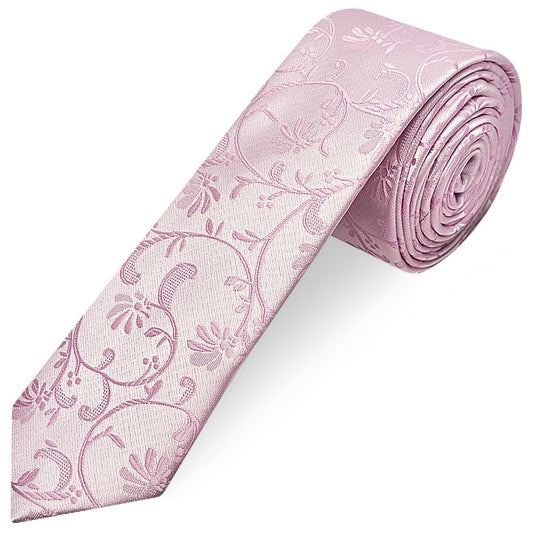 Light Dusty Pink Floral Skinny Men's Tie and Pocket Square Set