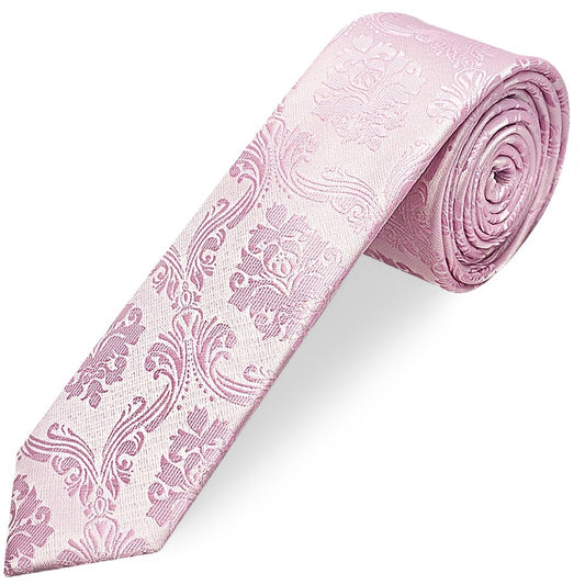 Light Dusty Pink Paisley Skinny Mens Tie