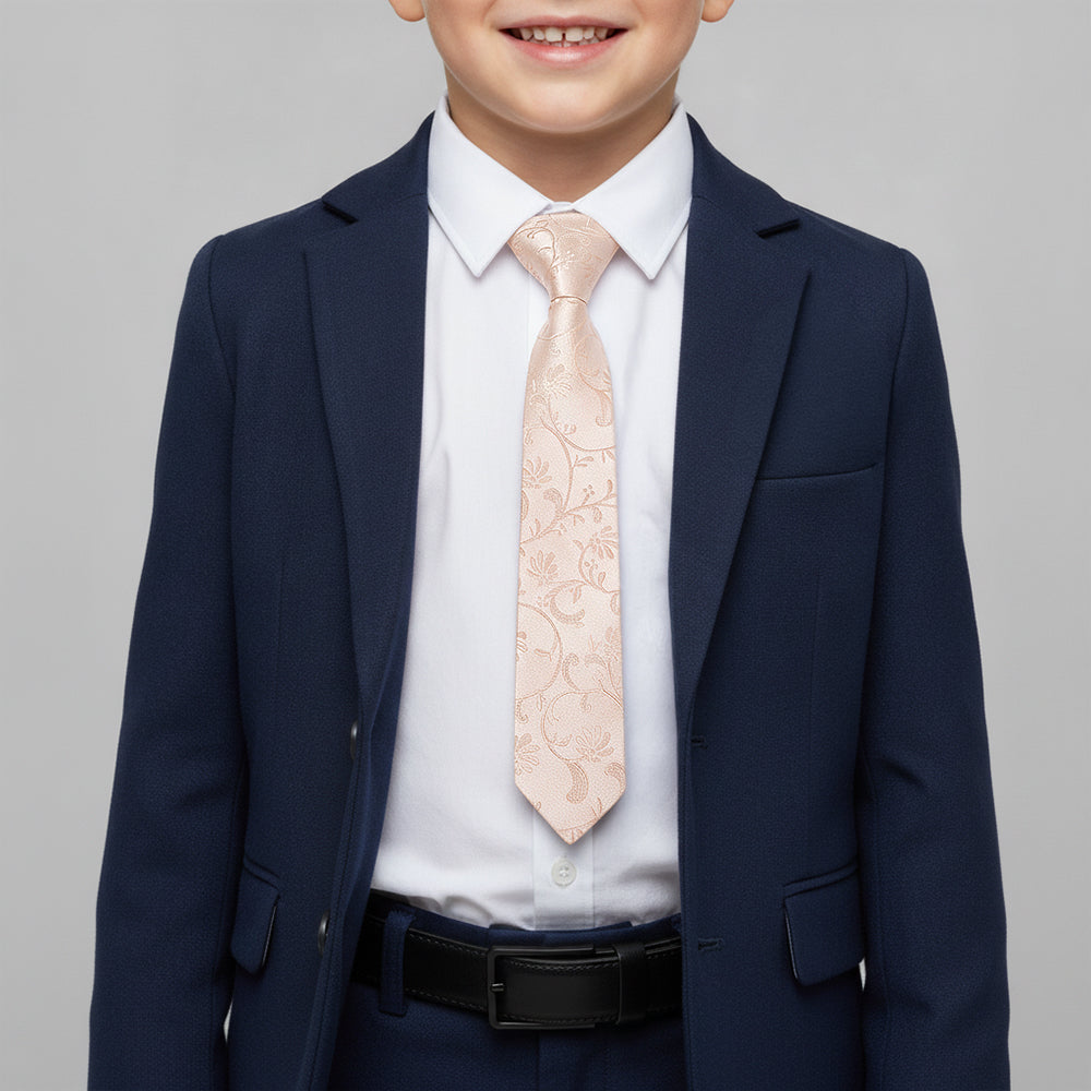Pre Tied Light Peach Floral Boys Tie Age 4-7