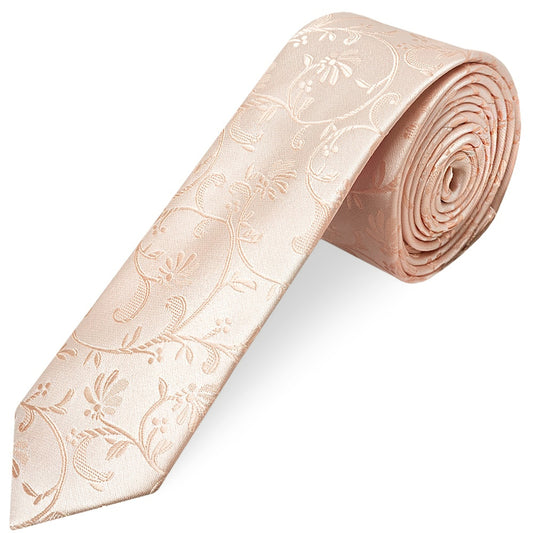 Light Peach Floral Skinny Mens Tie