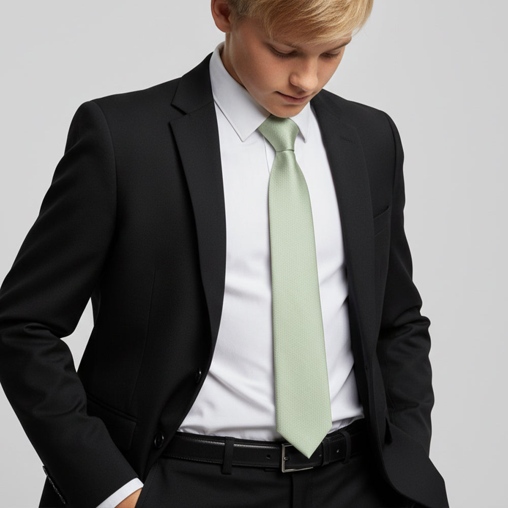 Plain Light Sage Green Silk Skinny Boys Tie