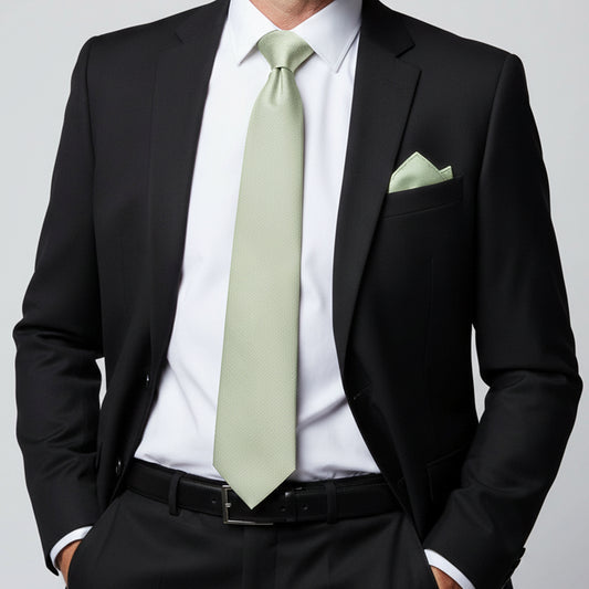 Plain Light Sage Green Silk Classic Mens Tie and Pocket Square Set