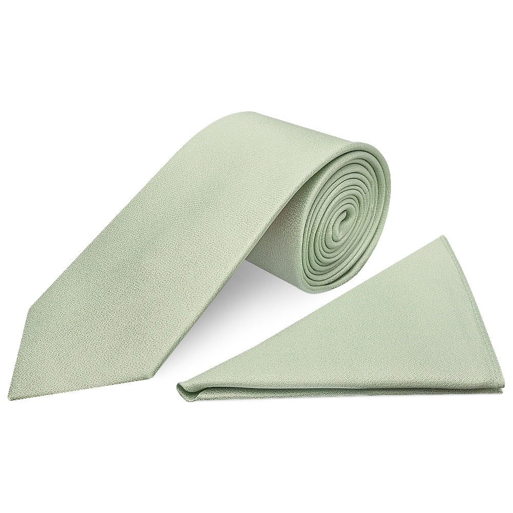 Plain Light Sage Green Silk Classic Mens Tie and Pocket Square Set