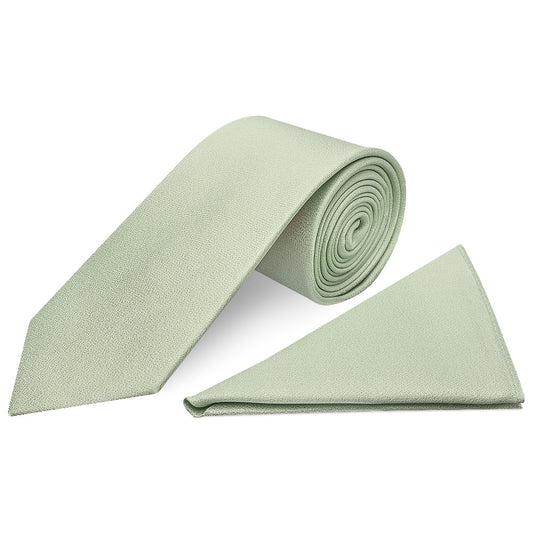 Plain Light Sage Green Silk Classic Mens Tie and Pocket Square Set