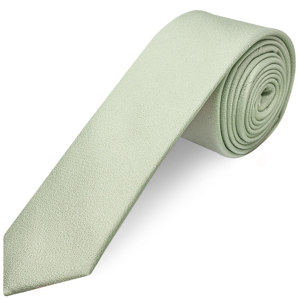 Plain Light Sage Green Silk Skinny Mens Tie and Pocket Square Set