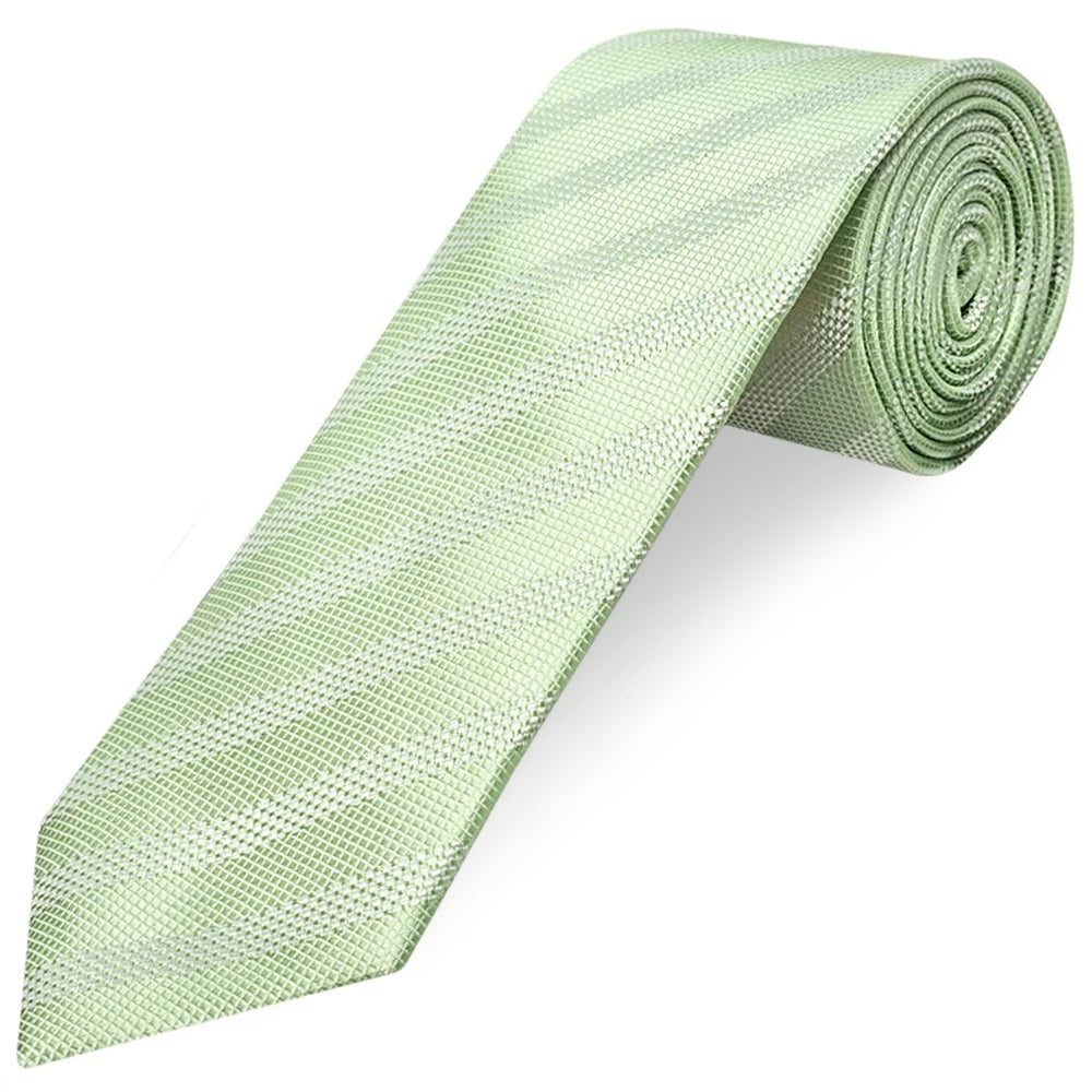 Mens Light Sage Textured Stripe Silk Classic Tie Pocket Square and Cufflink Box Set