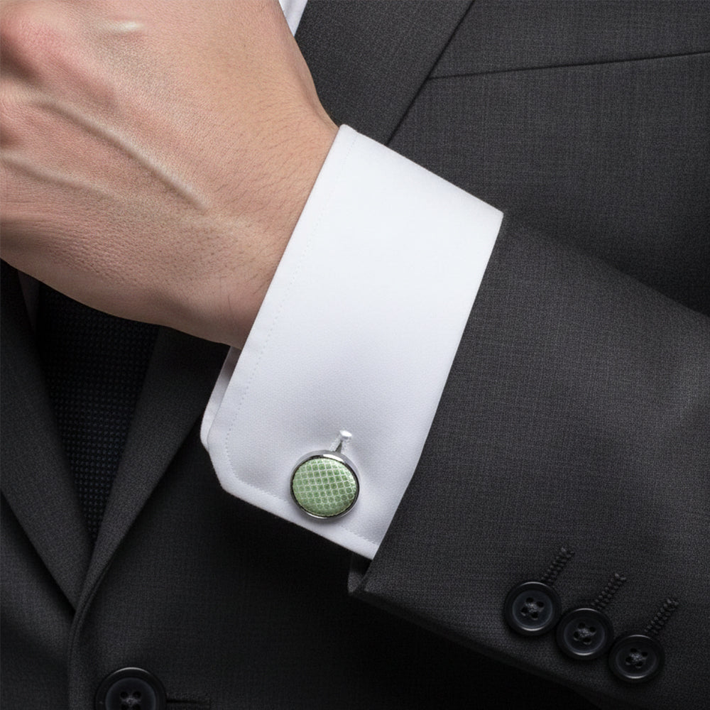 Mens Light Sage Textured Stripe Silk Classic Tie Pocket Square and Cufflink Box Set