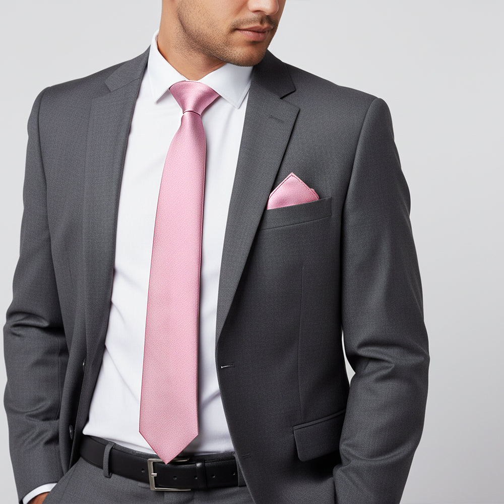 Light Dusty Pink Tie and Pocket Square Set - Men's Tie Set in Classic Width