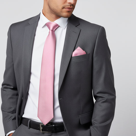 Plain Light Dusty Pink Satin Classic Mens Tie and Pocket Square Set