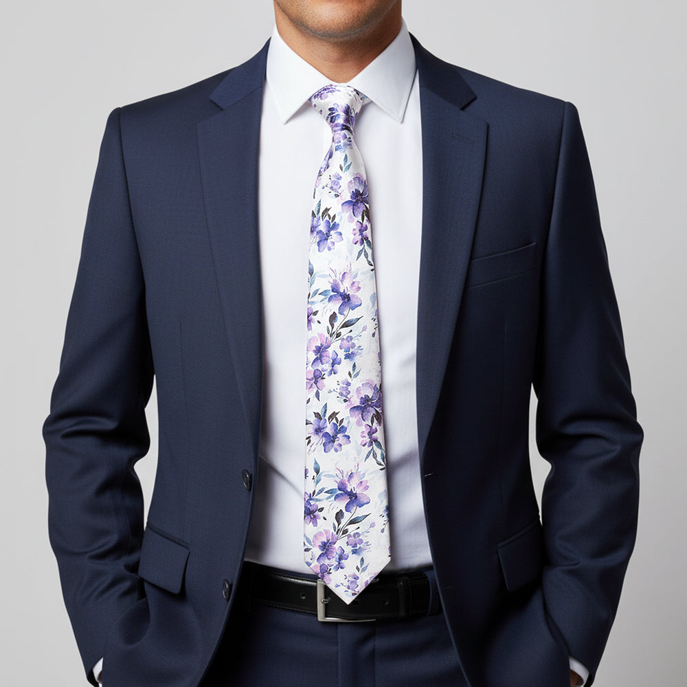 Mens Lilac Large Floral Classic Tie
