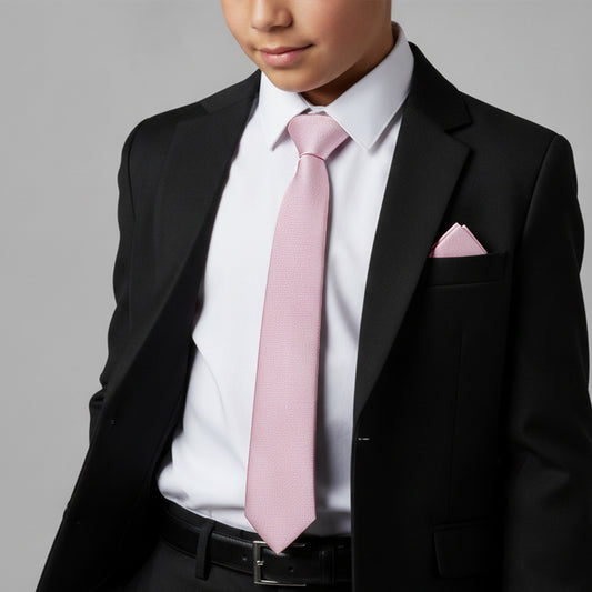 Plain Lilac Pink Silk Skinny Boys Tie and Pocket Square Set