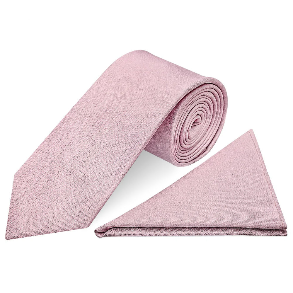 Plain Lilac Pink Silk Classic Mens Tie and Pocket Square Set