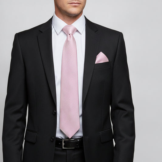 Plain Lilac Pink Silk Classic Mens Tie and Pocket Square Set