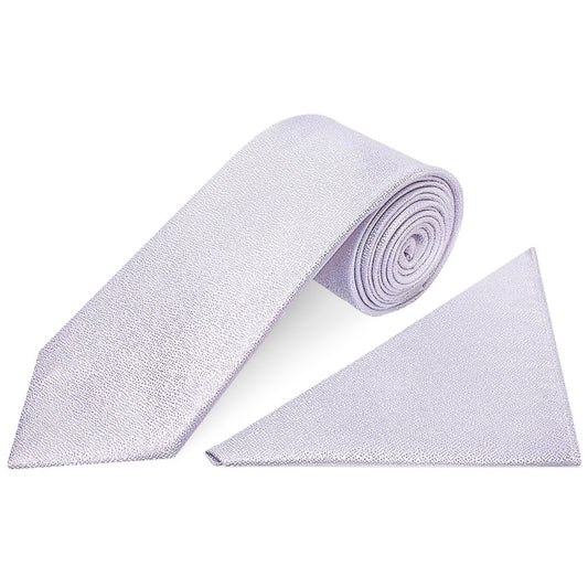 Plain Lilac Textured Silk Classic Mens Tie and Pocket Square Set