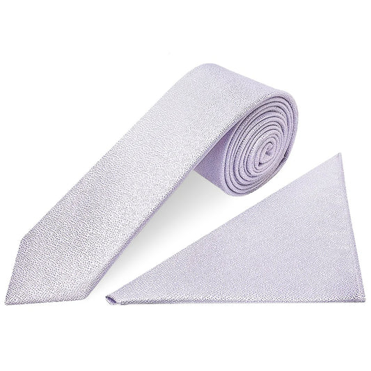 Plain Lilac Textured Silk Skinny Mens Tie and Pocket Square Set