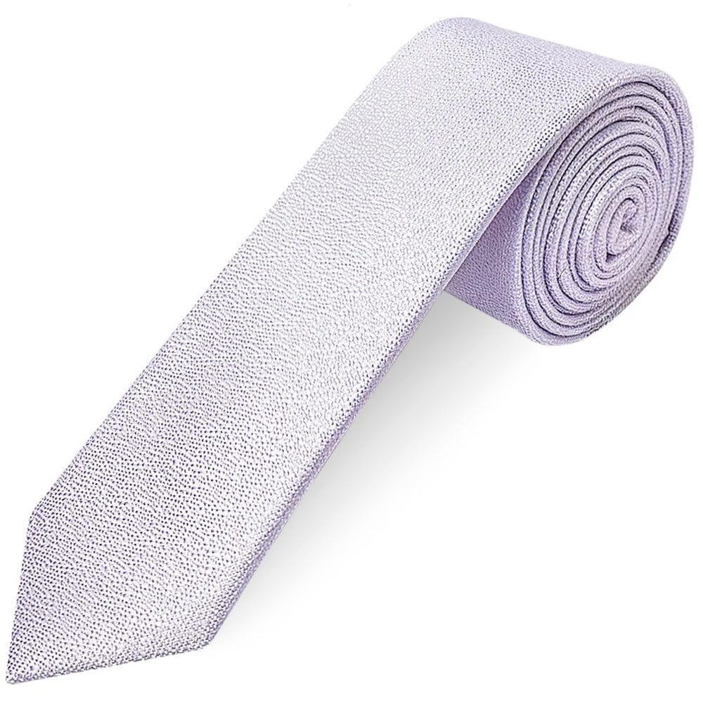 Plain Lilac Textured Silk Skinny Mens Tie and Pocket Square Set