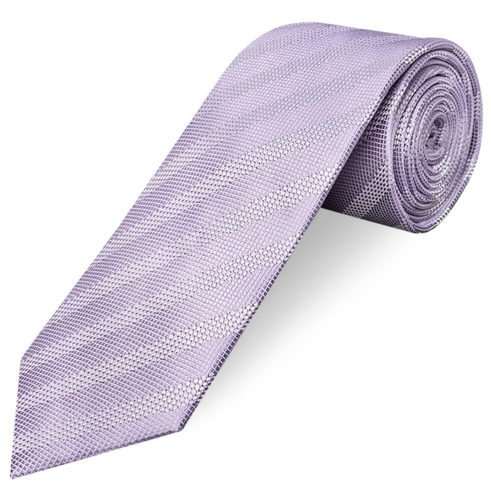 Mens Lilac Textured Stripe Silk Classic Tie Pocket Square and Cufflink Box Set