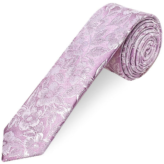 Mens Lilac Floral Silk Skinny Tie and Pocket Square