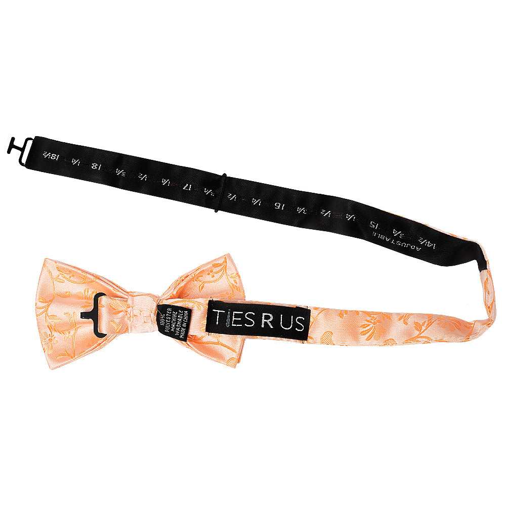 Peach Floral Handmade Mens Bow Tie and Pocket Square Set