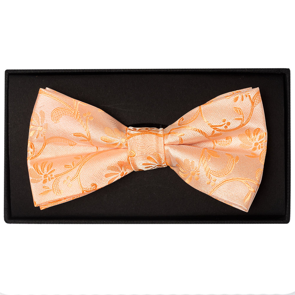 Peach Floral Handmade Mens Bow Tie and Pocket Square Set