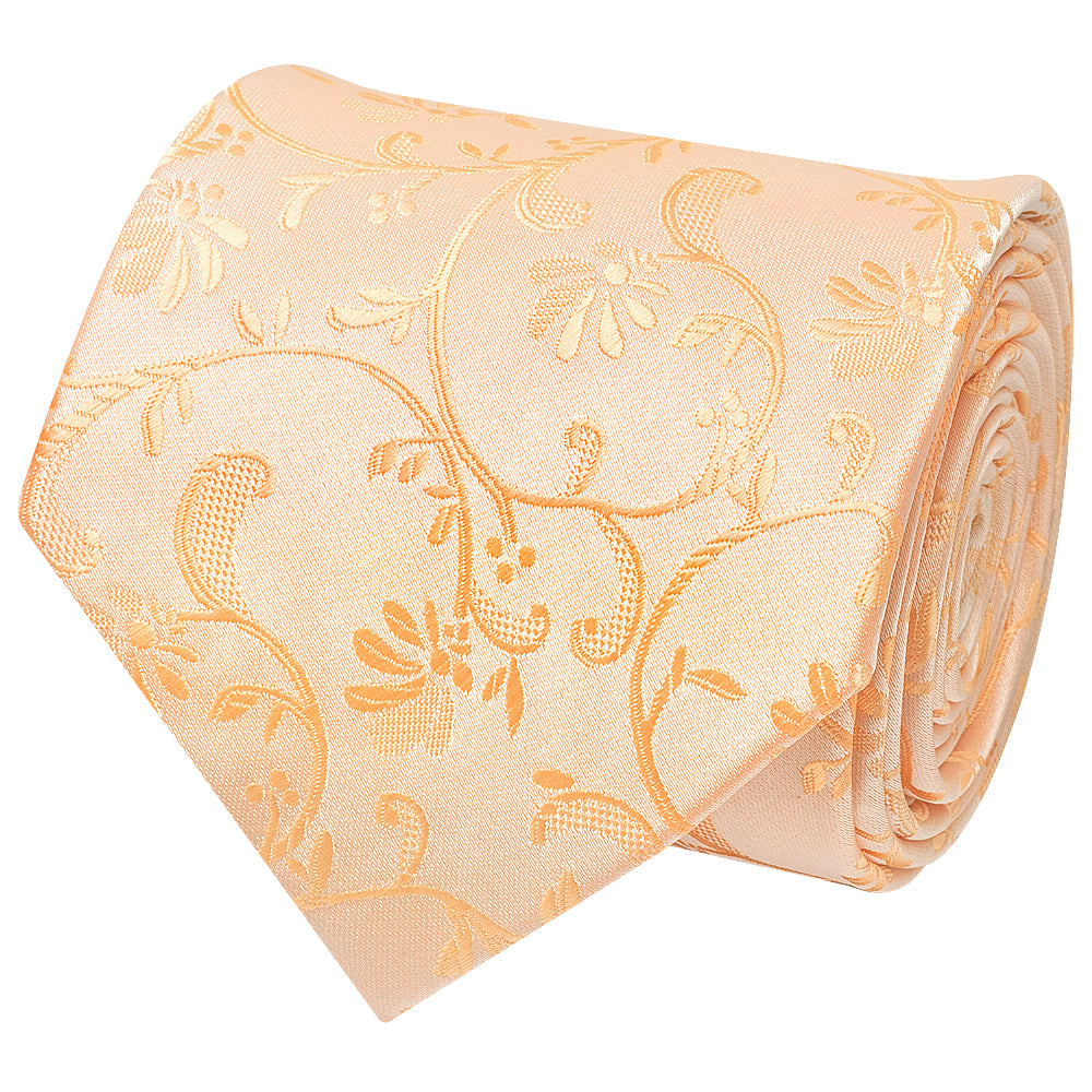 Peach Floral Classic Mens Tie and Pocket Square Set