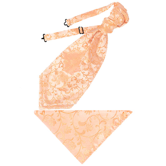 Peach Floral Mens Cravat Tie and Pocket Square Set