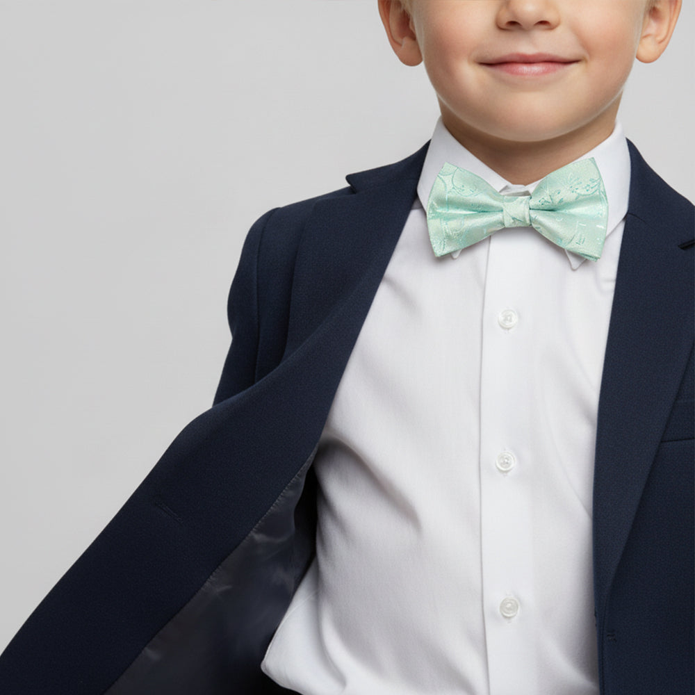 Pre Tied Mint Green Floral Boys Bow Tie Age 4-7