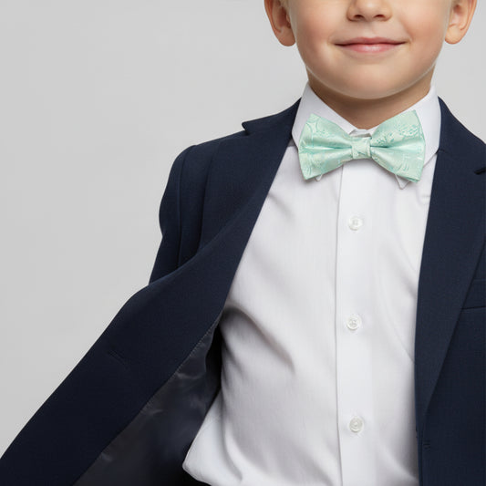 Pre Tied Mint Green Floral Boys Bow Tie Age 4-7