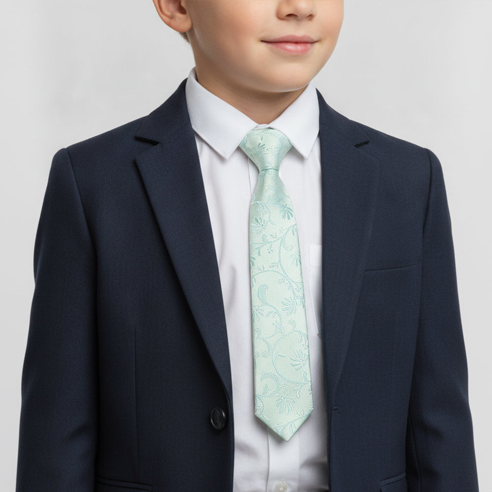 Pre Tied Mint Green Floral Boys Tie Age 4-7