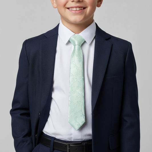 Mint Green Floral Skinny Boys Tie