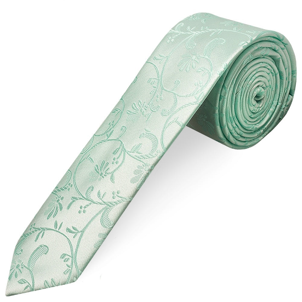 Mint Green Floral Skinny Boys Tie