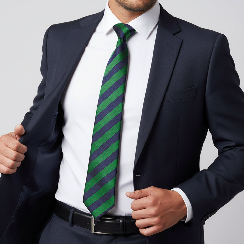 Navy and Green Striped Classic Mens Tie
