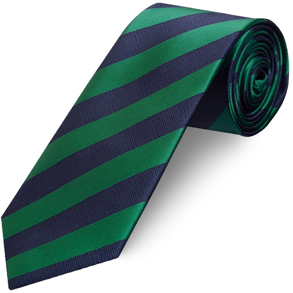Navy and Green Striped Classic Mens Tie and Pocket Square Set