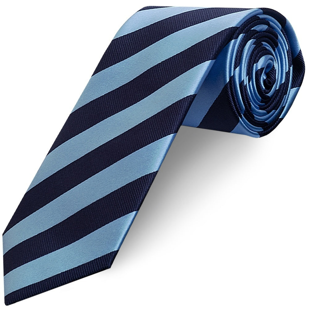 Navy and Light Blue Striped Classic Mens Tie and Pocket Square Set