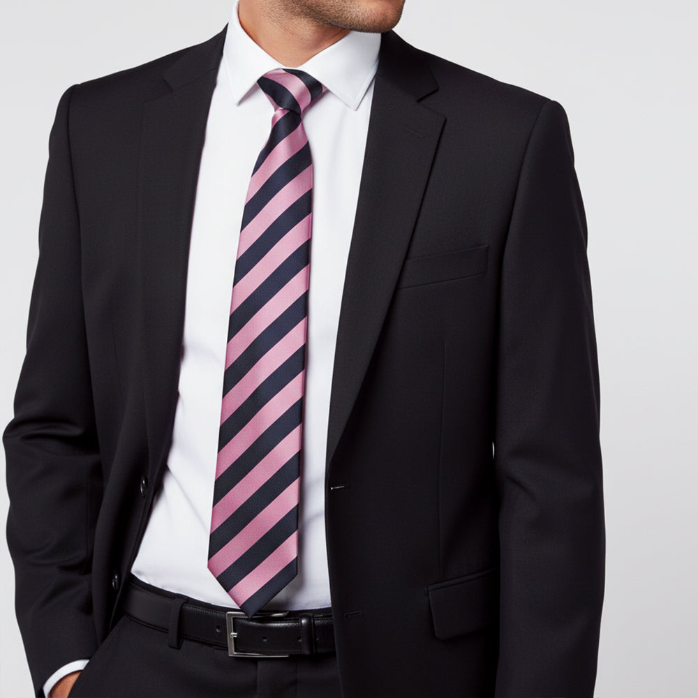 Navy and Lilac Striped Classic Mens Tie