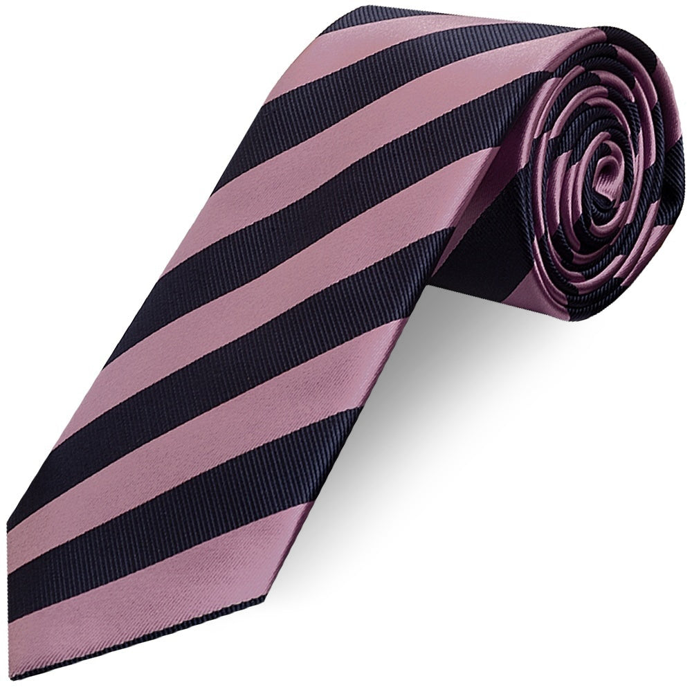 Navy and Lilac Striped Classic Mens Tie and Pocket Square Set