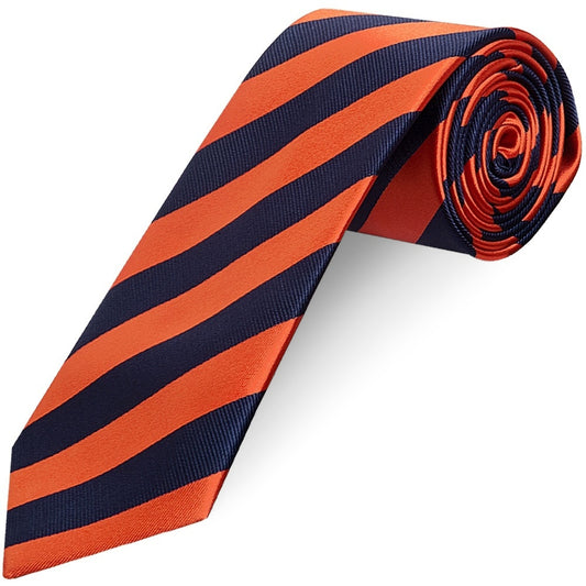 Navy and Orange Striped Classic Mens Tie