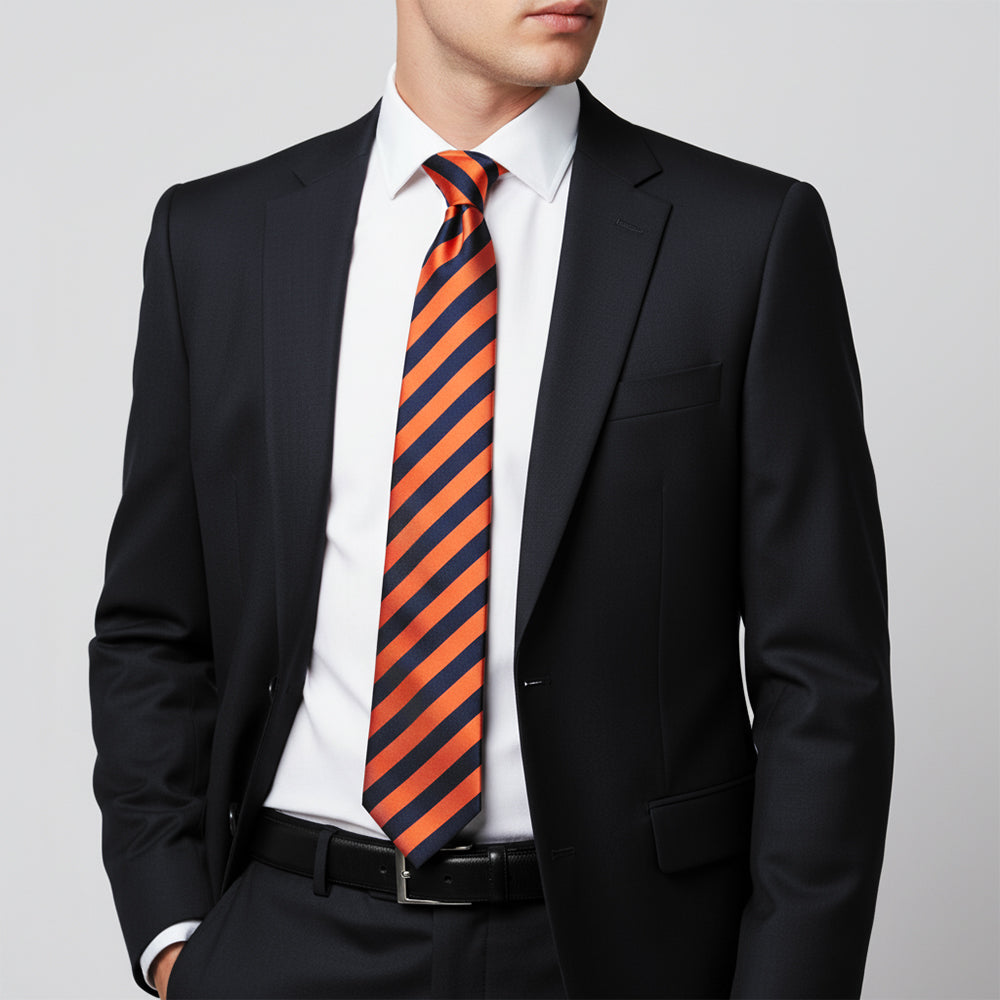 Navy and Orange Striped Classic Mens Tie