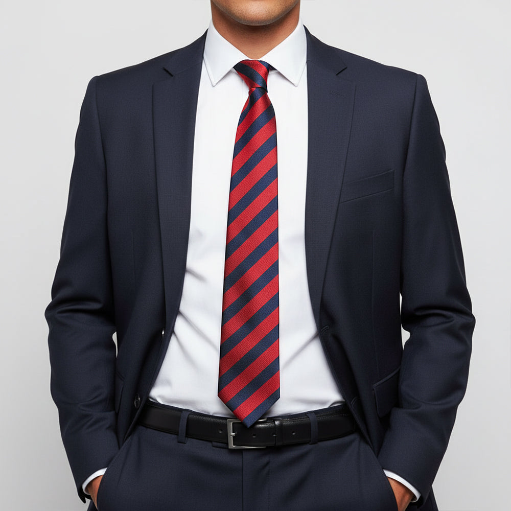 Navy and Red Striped Classic Mens Tie
