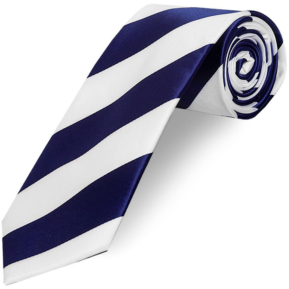Navy Blue and White Striped Hand Made Classic Mens Football Tie