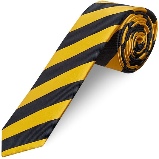 Navy and Yellow Striped Skinny Mens Tie and Pocket Square Set