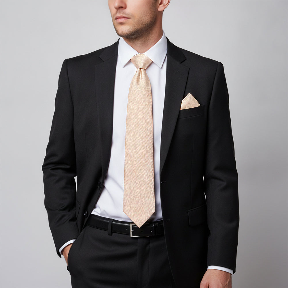 Plain Nude Silk Classic Mens Tie and Pocket Square Set