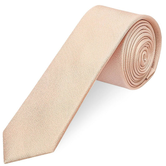 Plain Nude Silk Skinny Mens Tie and Pocket Square Set