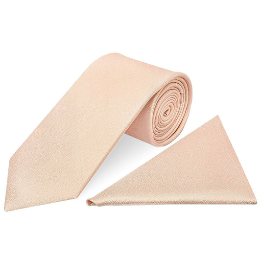 Plain Nude Silk Classic Mens Tie and Pocket Square Set