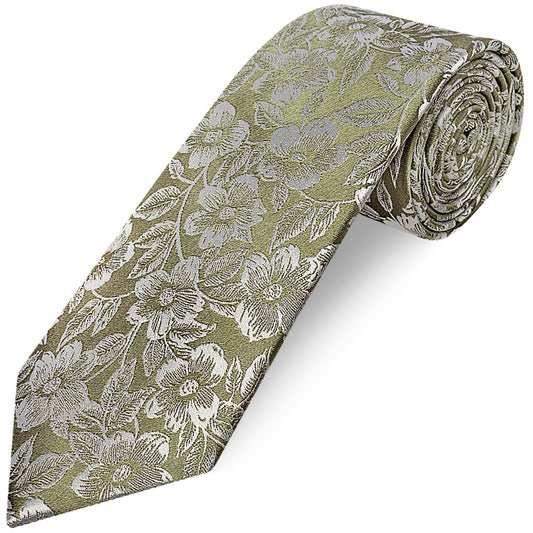 Olive Floral Silk Classic Mens Tie