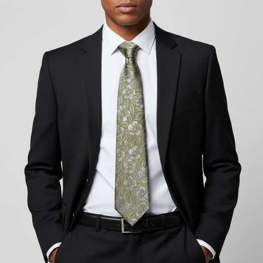 Olive Floral Silk Classic Mens Tie