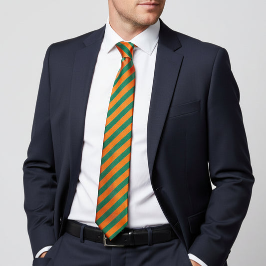 Orange and Green Striped Classic Mens Tie