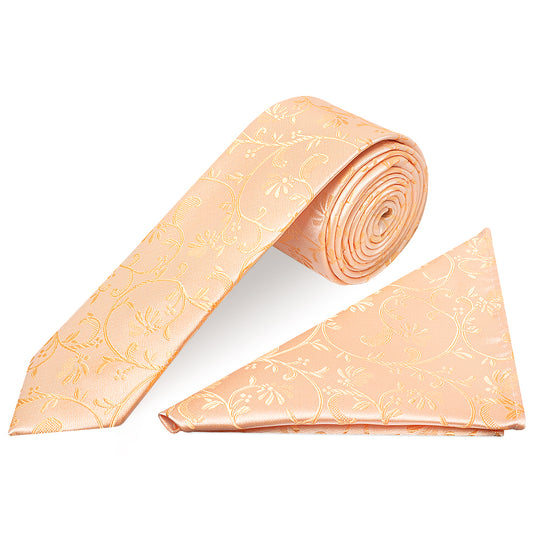 Peach Floral Skinny Boys Tie and Pocket Square Set