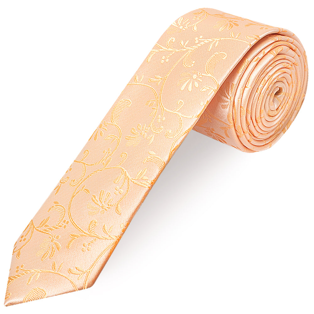 Peach Floral Skinny Boys Tie